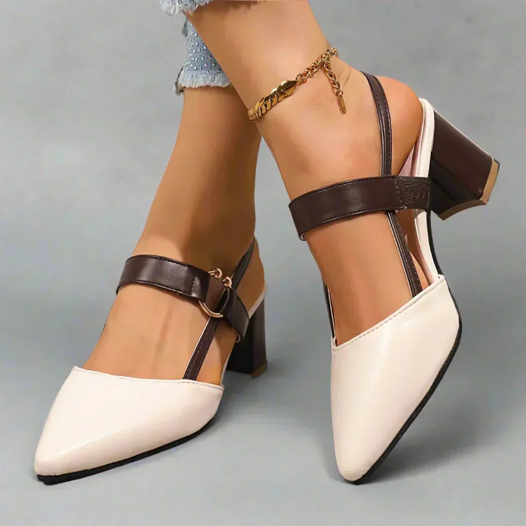 Women's Pointed Block Heel Slingback Shoes with Ankle Strap