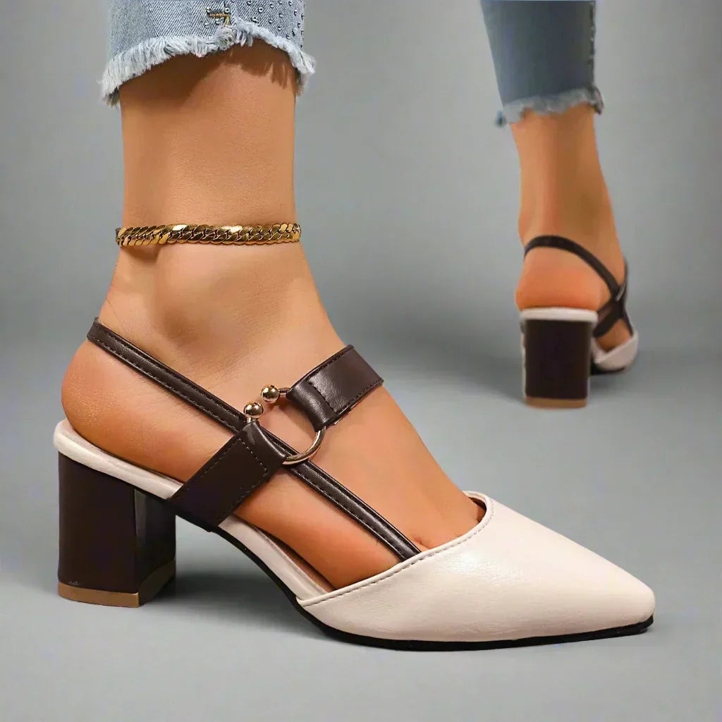 Women's Pointed Block Heel Slingback Shoes with Ankle Strap