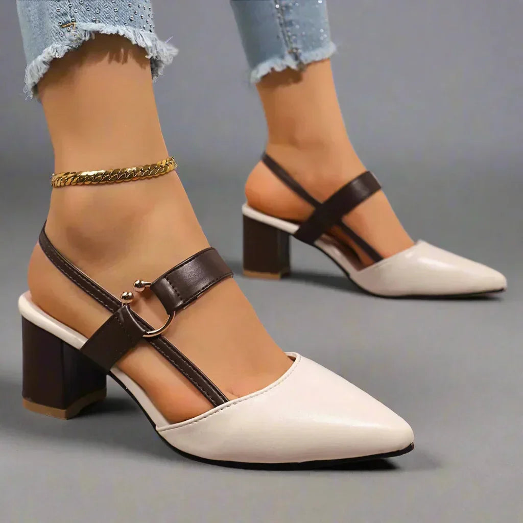 Women's Pointed Block Heel Slingback Shoes with Ankle Strap