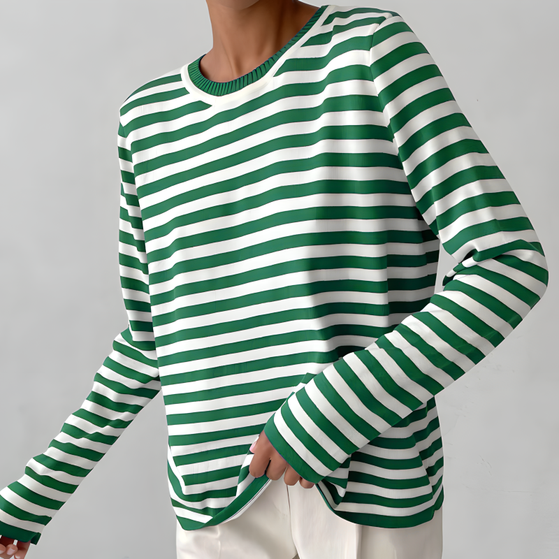 Women's Striped Long-Sleeve Top with Crew Neck