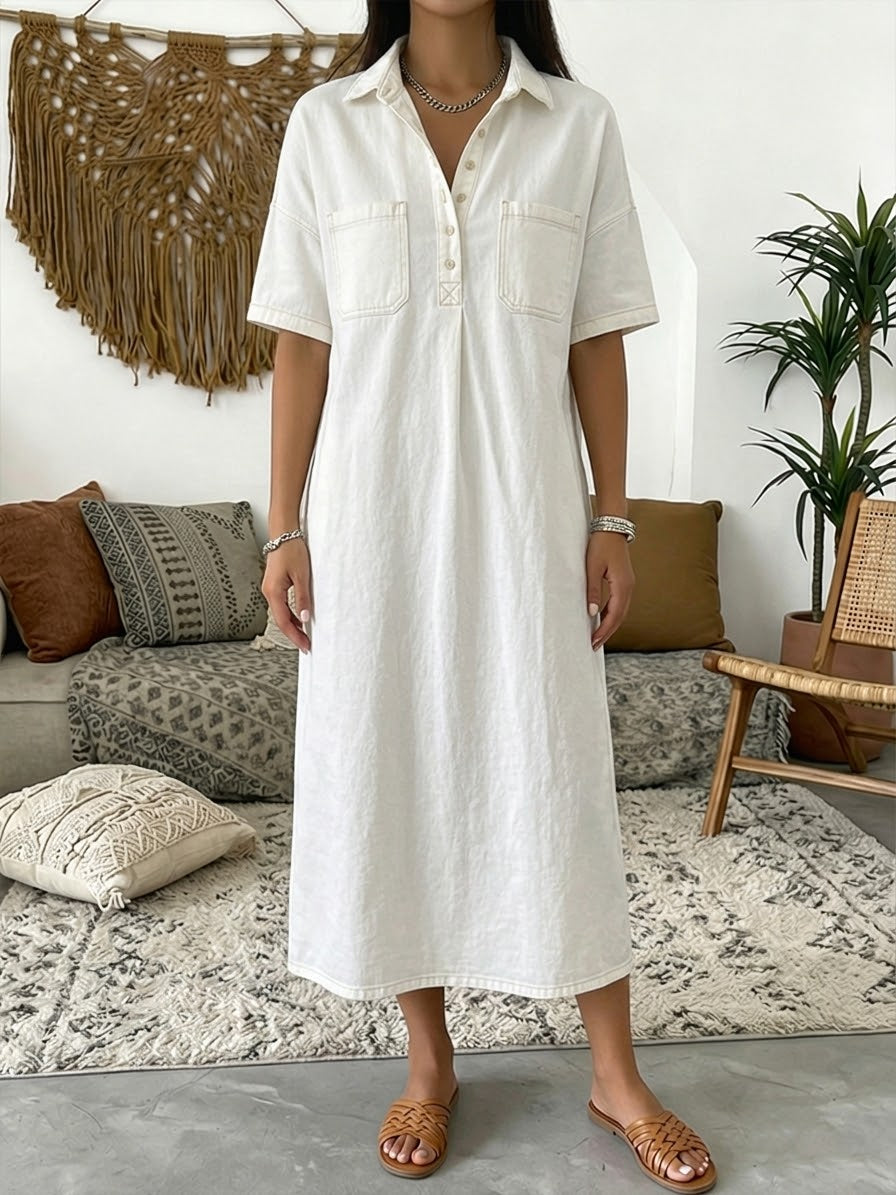 Maya | Casual Short-sleeved Polo Collar Denim Dress