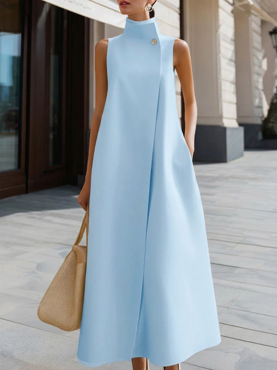 Hailey | Solid Color Stand Collar Sleeveless Casual Loose Cotton Linen Dress