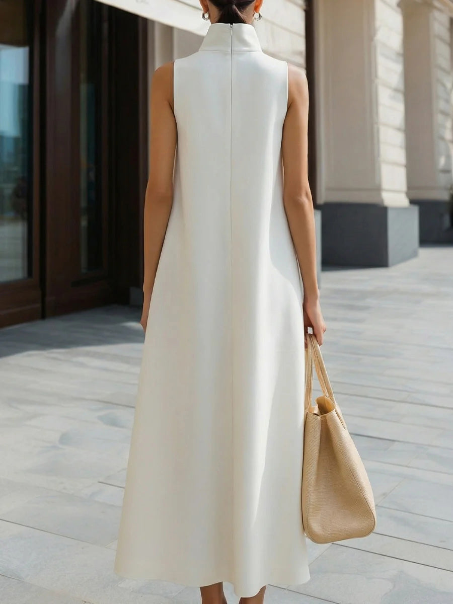 Kayla | Solid Color Stand Collar Sleeveless Casual Loose Cotton Linen Dress