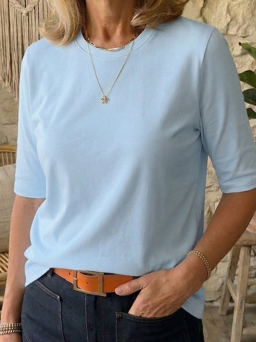 Elowen - Cozy Minimalist Half-sleeve 100% Cotton T-shirt