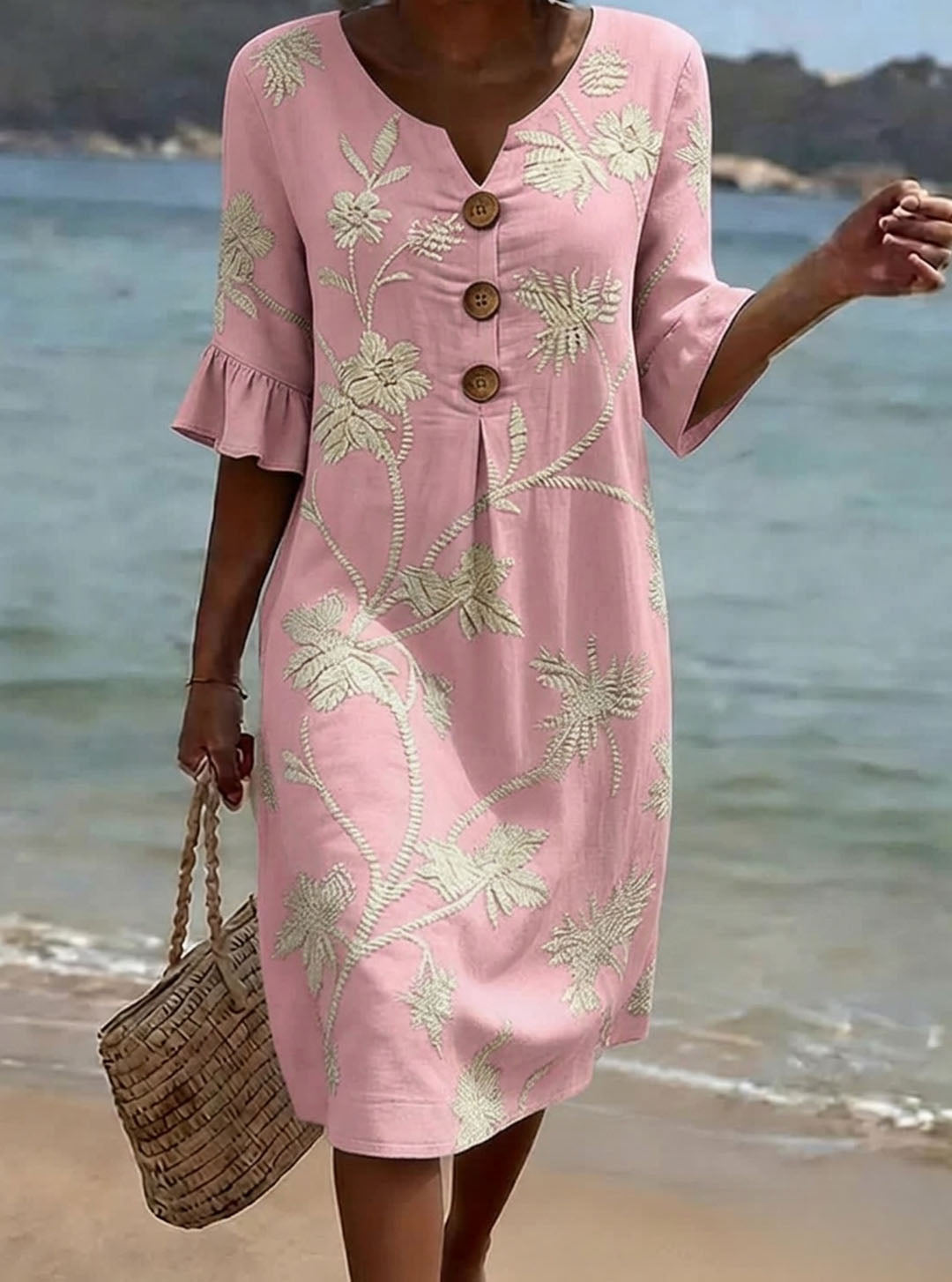 Eloise | Floral Print Casual Cotton-Linen Dress