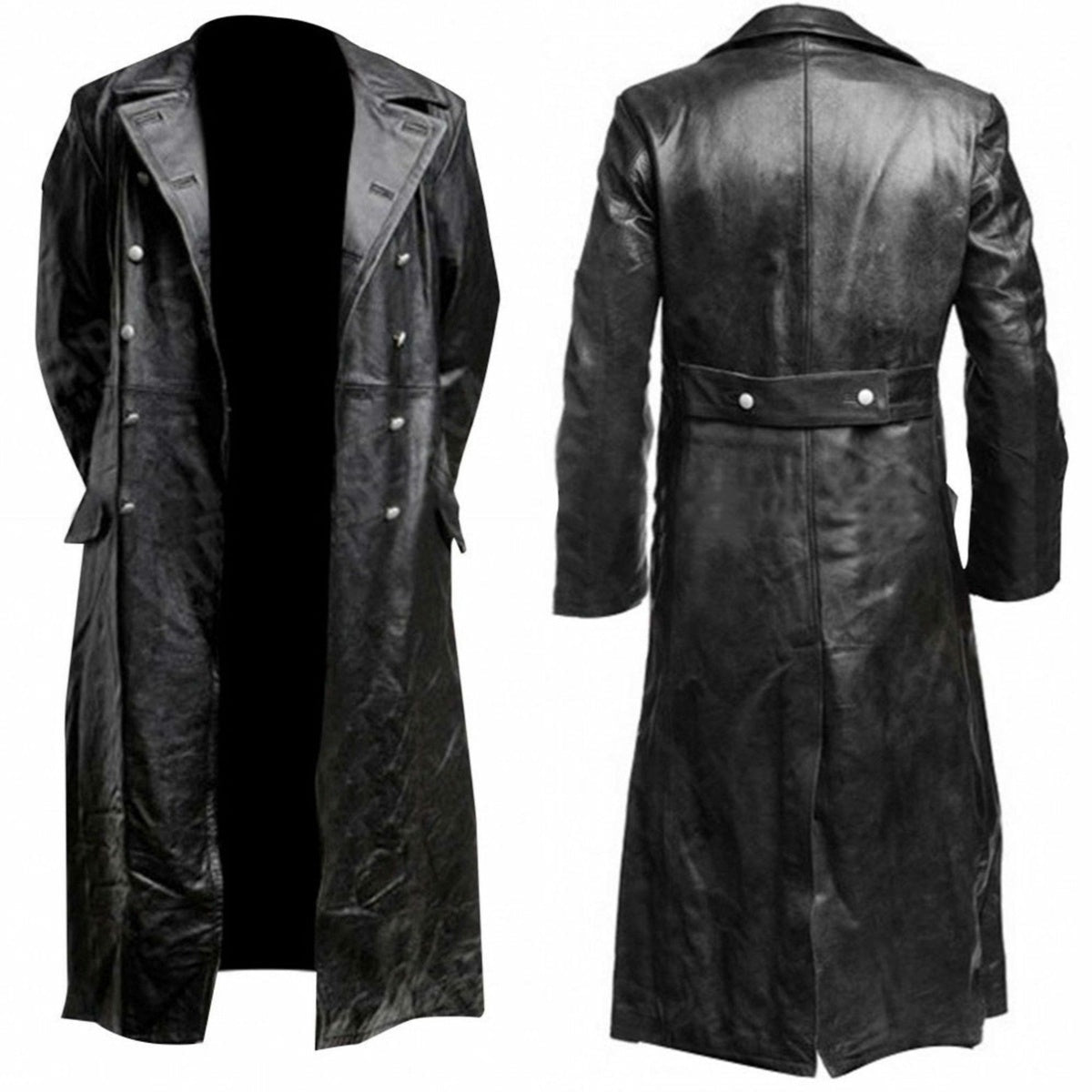 Dominic | Men's Long Leather Coat Double Breasted Trench