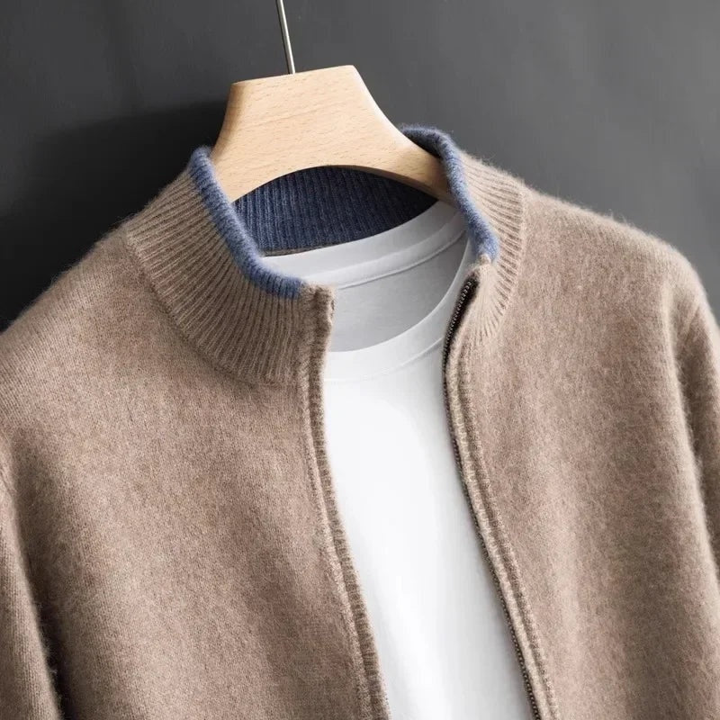 David | Men's Zip Up Sweater Knit Ribbed Collar