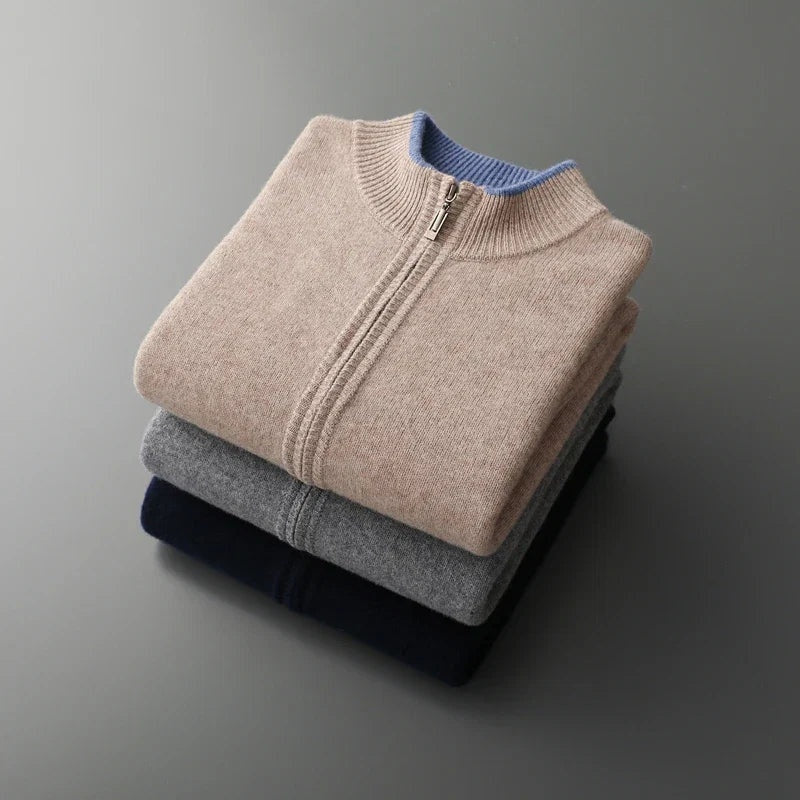 David | Men's Zip Up Sweater Knit Ribbed Collar