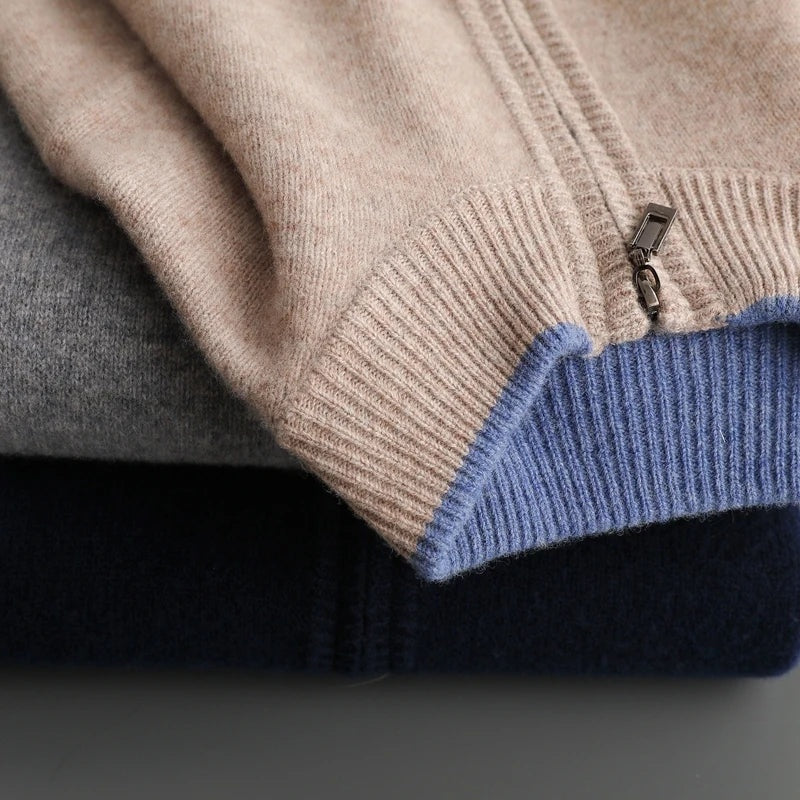 David | Men's Zip Up Sweater Knit Ribbed Collar
