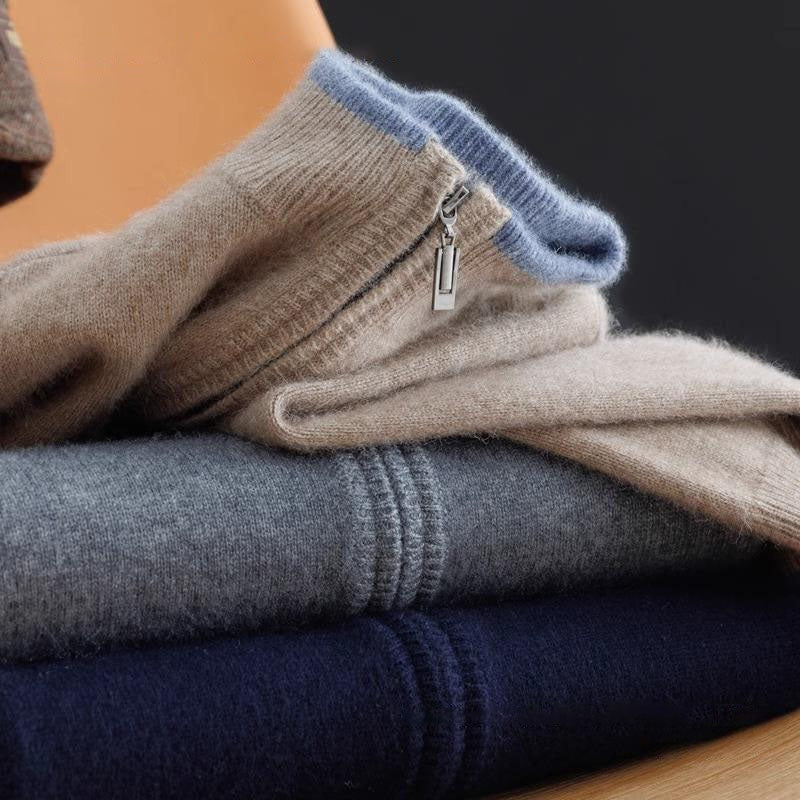 David | Men's Zip Up Sweater Knit Ribbed Collar