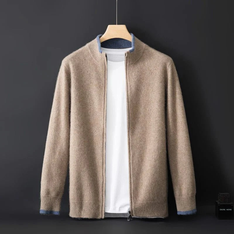 David | Men's Zip Up Sweater Knit Ribbed Collar
