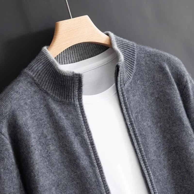 David | Men's Zip Up Sweater Knit Ribbed Collar
