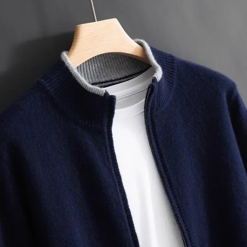 David | Men's Zip Up Sweater Knit Ribbed Collar