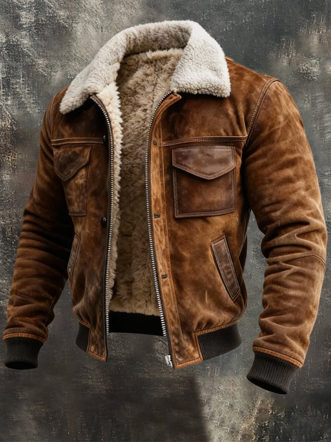 Orson - Men's Sherpa-Lined Suede Bomber Jacket with Ribbed Cuffs