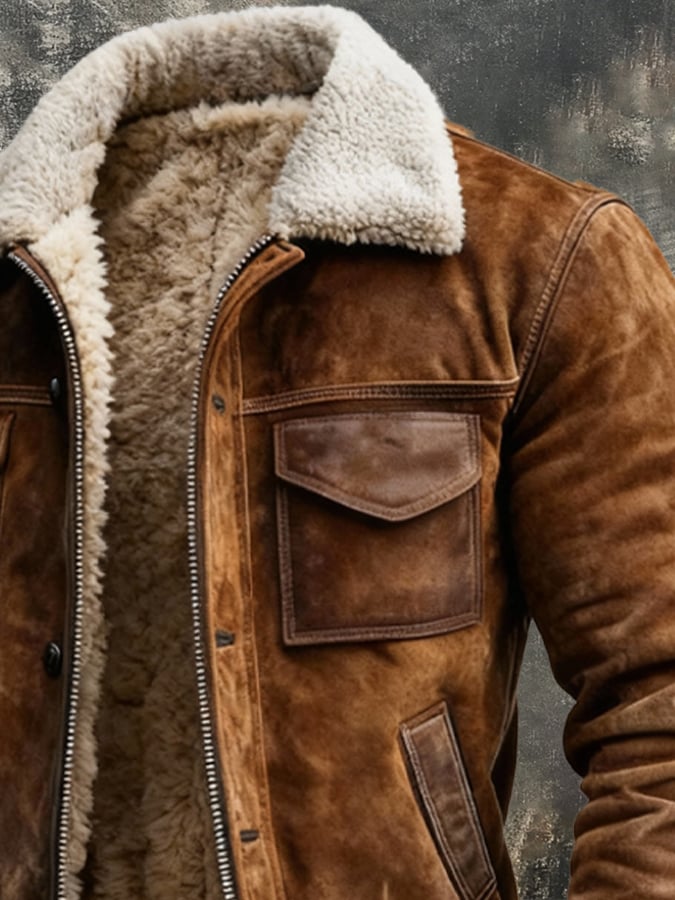 Orson - Men's Sherpa-Lined Suede Bomber Jacket with Ribbed Cuffs