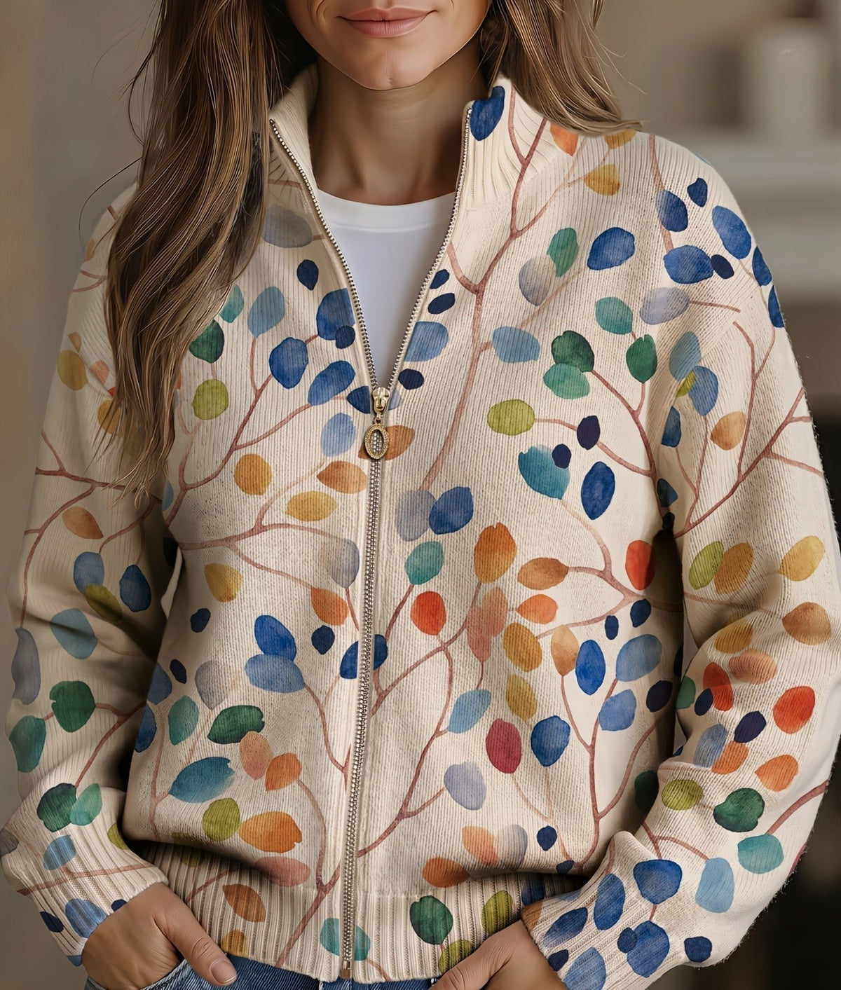 Bridie | Botanical Print Zip-Up Cardigan
