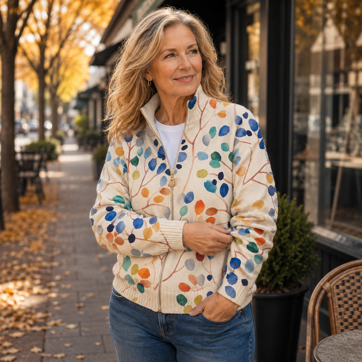 Bridie | Botanical Print Zip-Up Cardigan