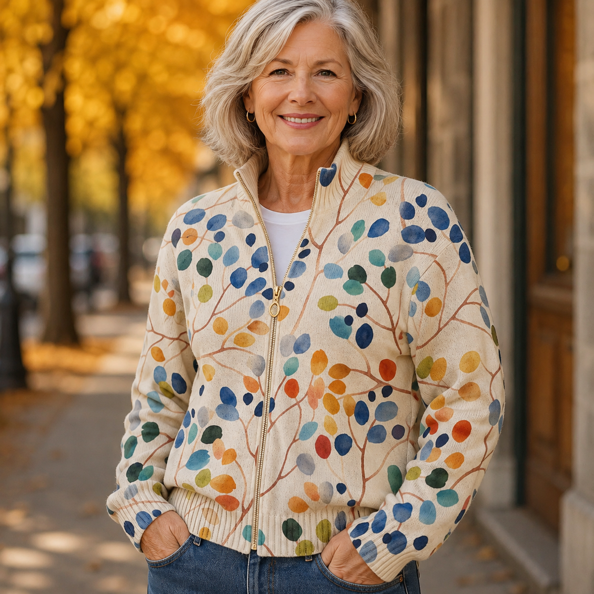 Bridie | Botanical Print Zip-Up Cardigan