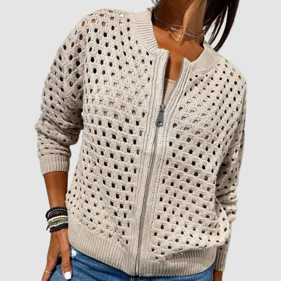 Regina | Hollow Knit Zip-Up Cardigan