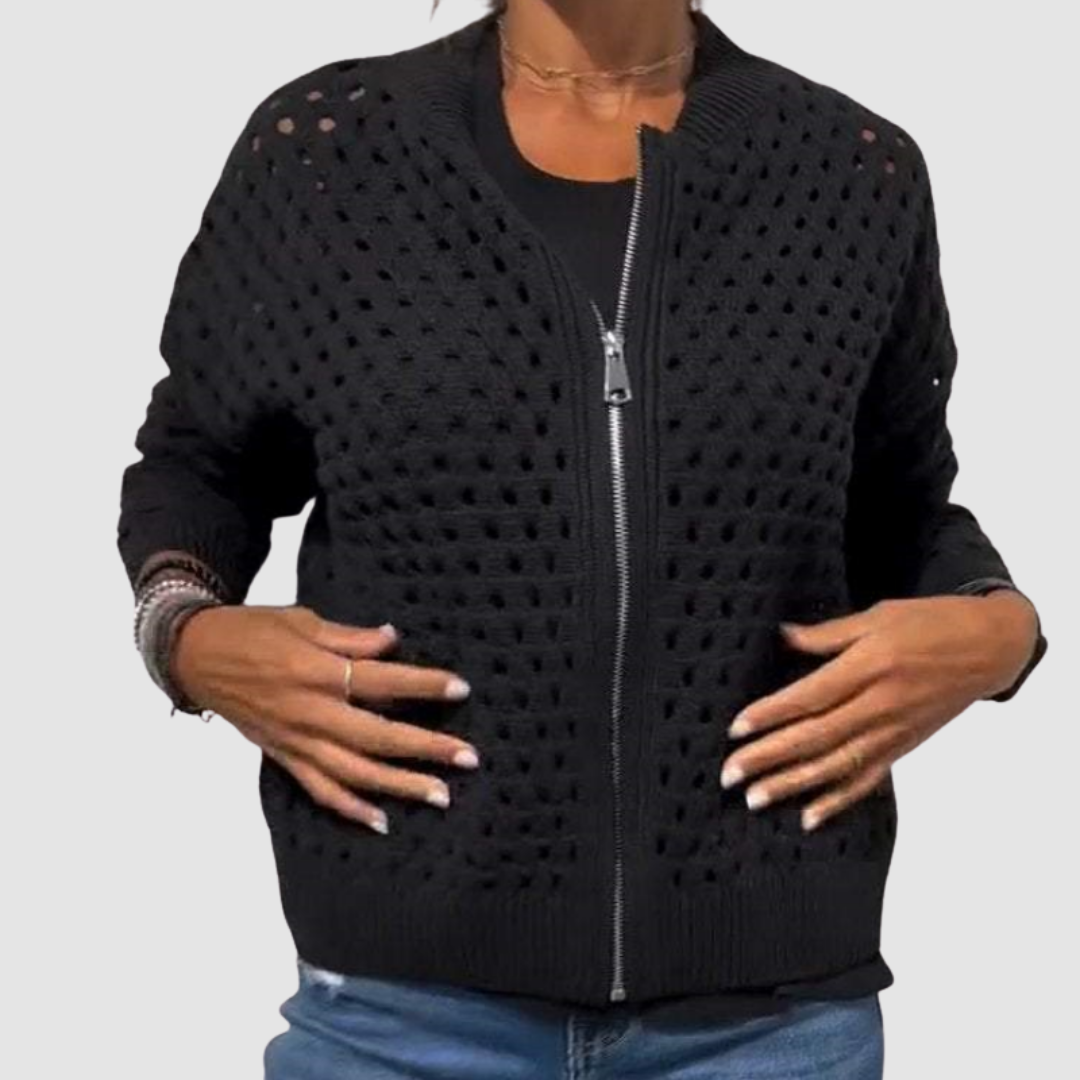 Regina | Hollow Knit Zip-Up Cardigan