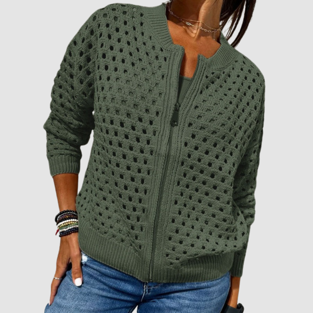 Regina | Hollow Knit Zip-Up Cardigan