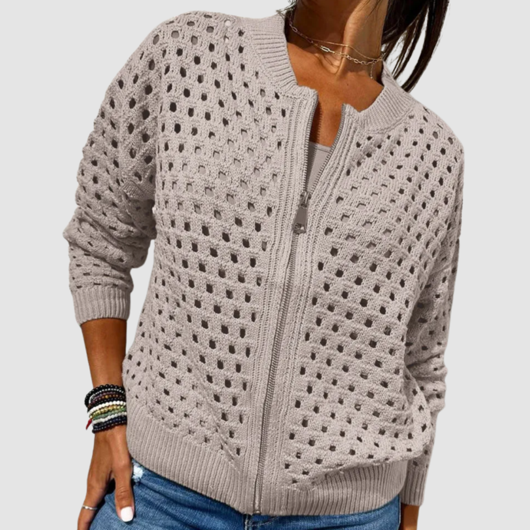 Regina | Hollow Knit Zip-Up Cardigan