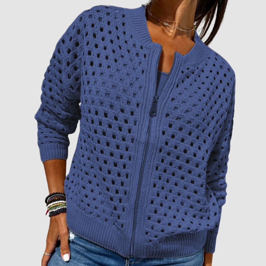 Regina | Hollow Knit Zip-Up Cardigan
