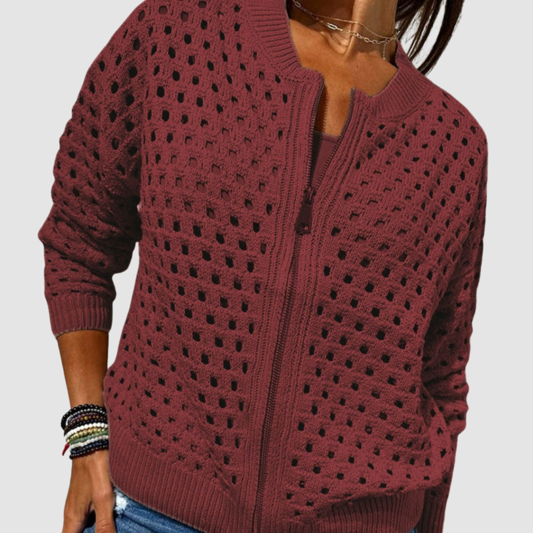 Regina | Hollow Knit Zip-Up Cardigan