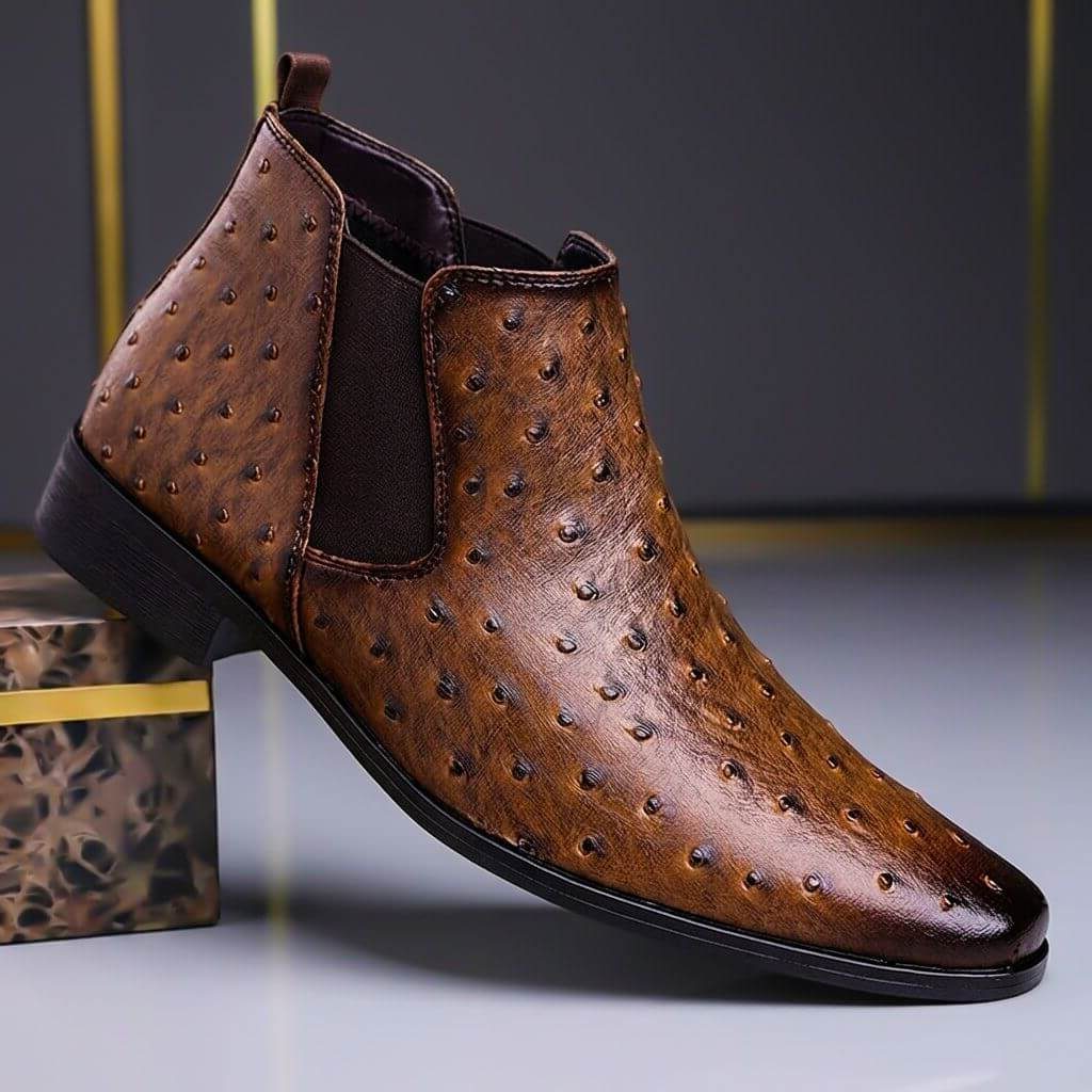 Ostrich Pattern Leather Chelsea Ankle Boots for Men