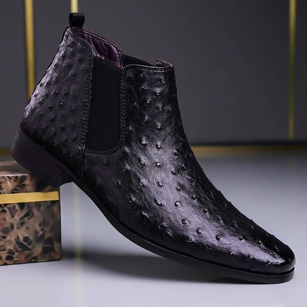 Ostrich Pattern Leather Chelsea Ankle Boots for Men