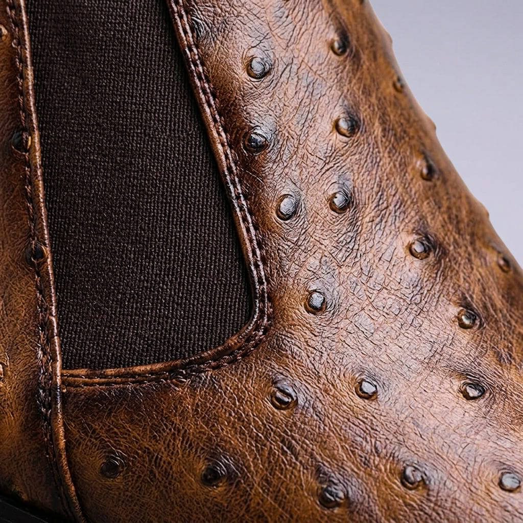 Ostrich Pattern Leather Chelsea Ankle Boots for Men