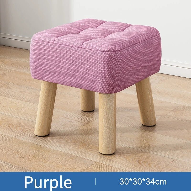 Ottoman Pouf | Padded Soft Linen Seat & Non-Slip Wooden Legs | Small & Medium