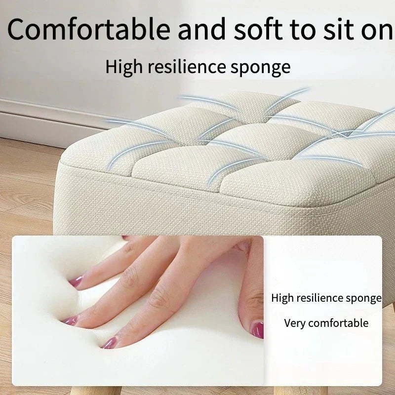 Ottoman Pouf | Padded Soft Linen Seat & Non-Slip Wooden Legs | Small & Medium