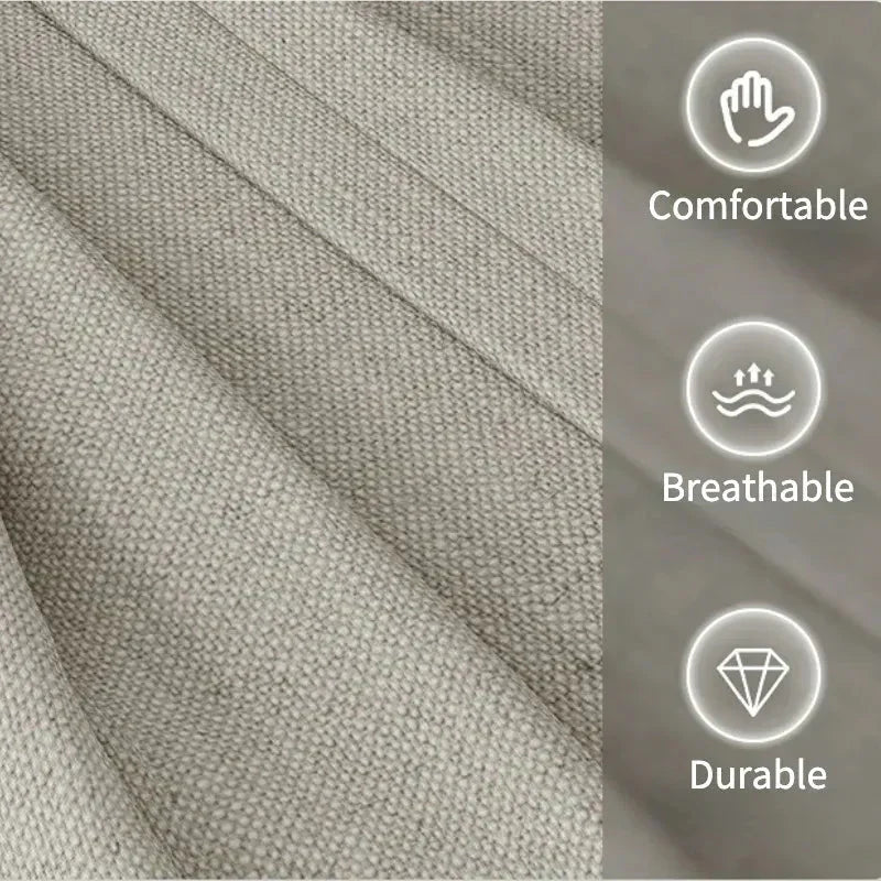 Ottoman Pouf | Padded Soft Linen Seat & Non-Slip Wooden Legs | Small & Medium
