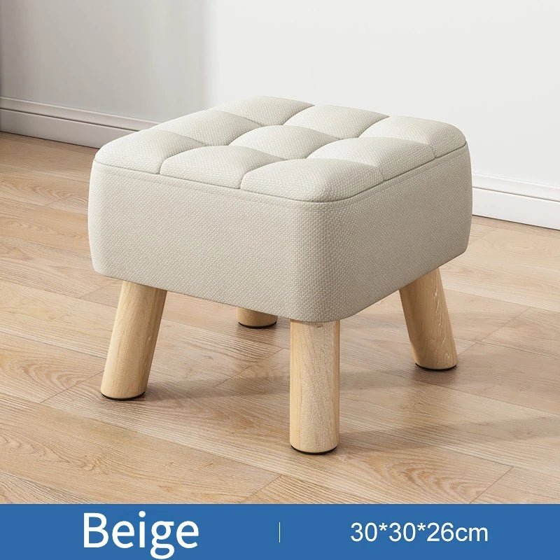 Ottoman Pouf | Padded Soft Linen Seat & Non-Slip Wooden Legs | Small & Medium