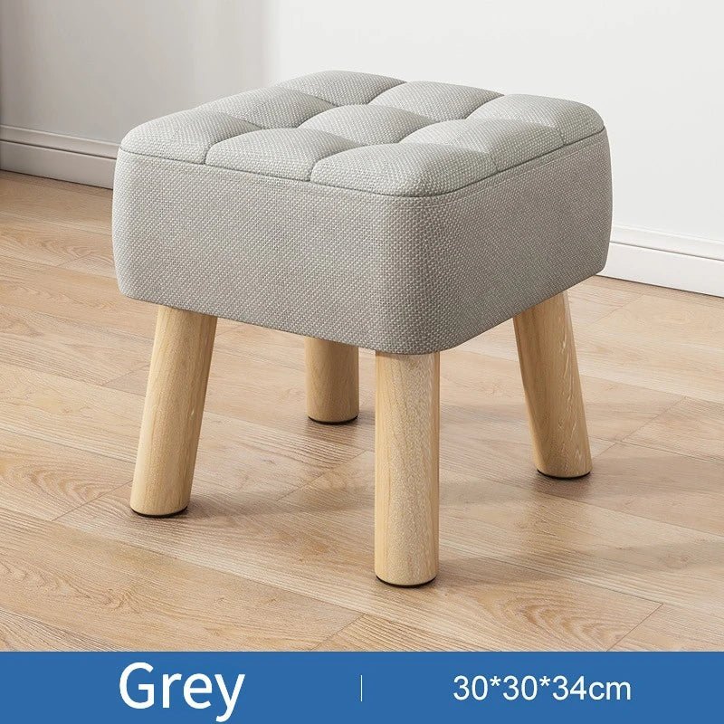 Ottoman Pouf | Padded Soft Linen Seat & Non-Slip Wooden Legs | Small & Medium