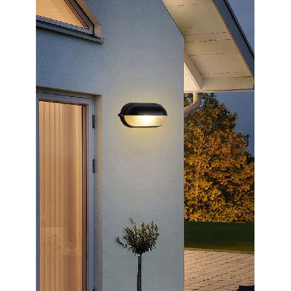 Outdoor Bulkhead Wall Light with Oval Shield and Ribbed Glass Diffuser