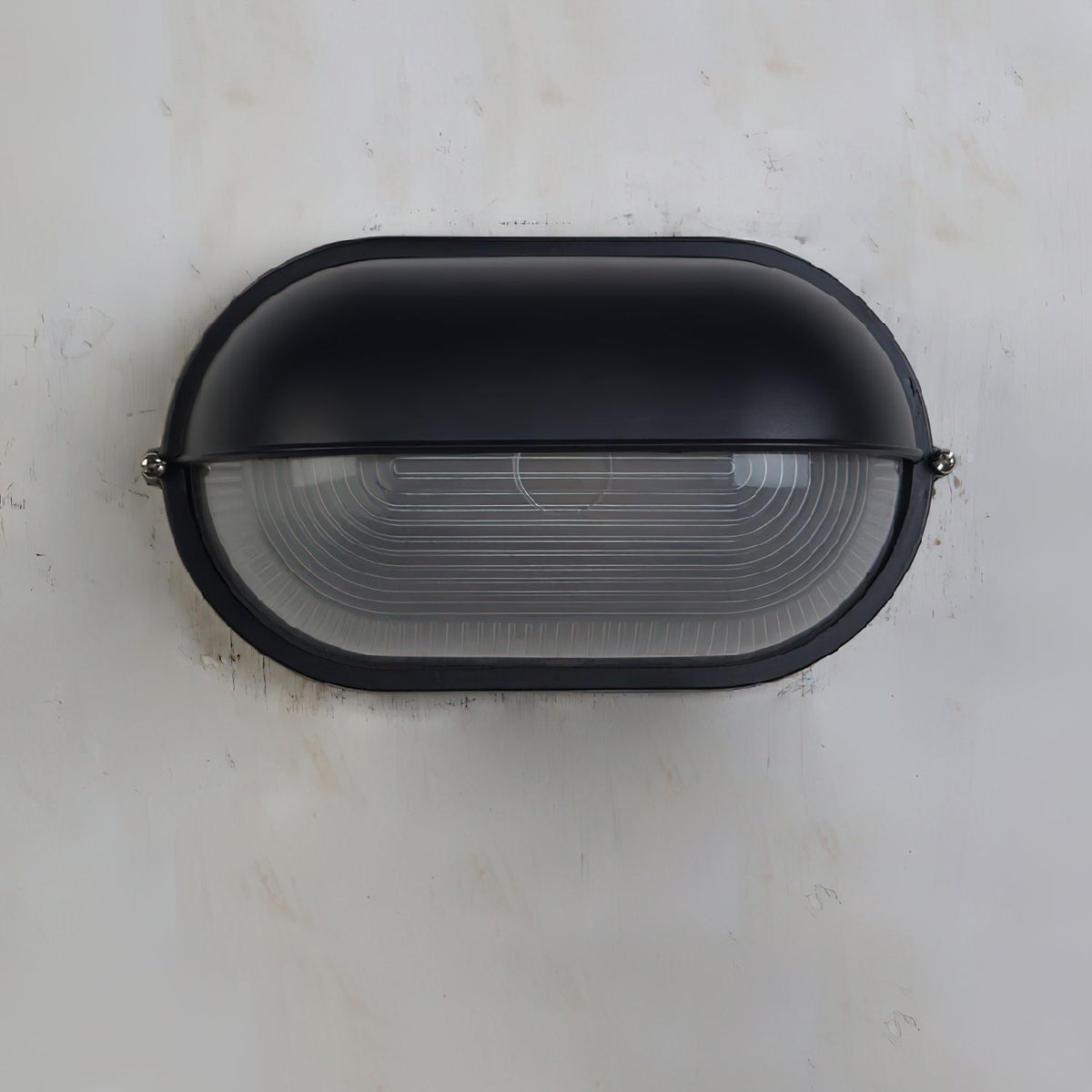 Outdoor Bulkhead Wall Light with Oval Shield and Ribbed Glass Diffuser