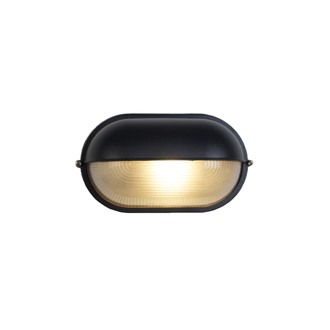 Outdoor Bulkhead Wall Light with Oval Shield and Ribbed Glass Diffuser
