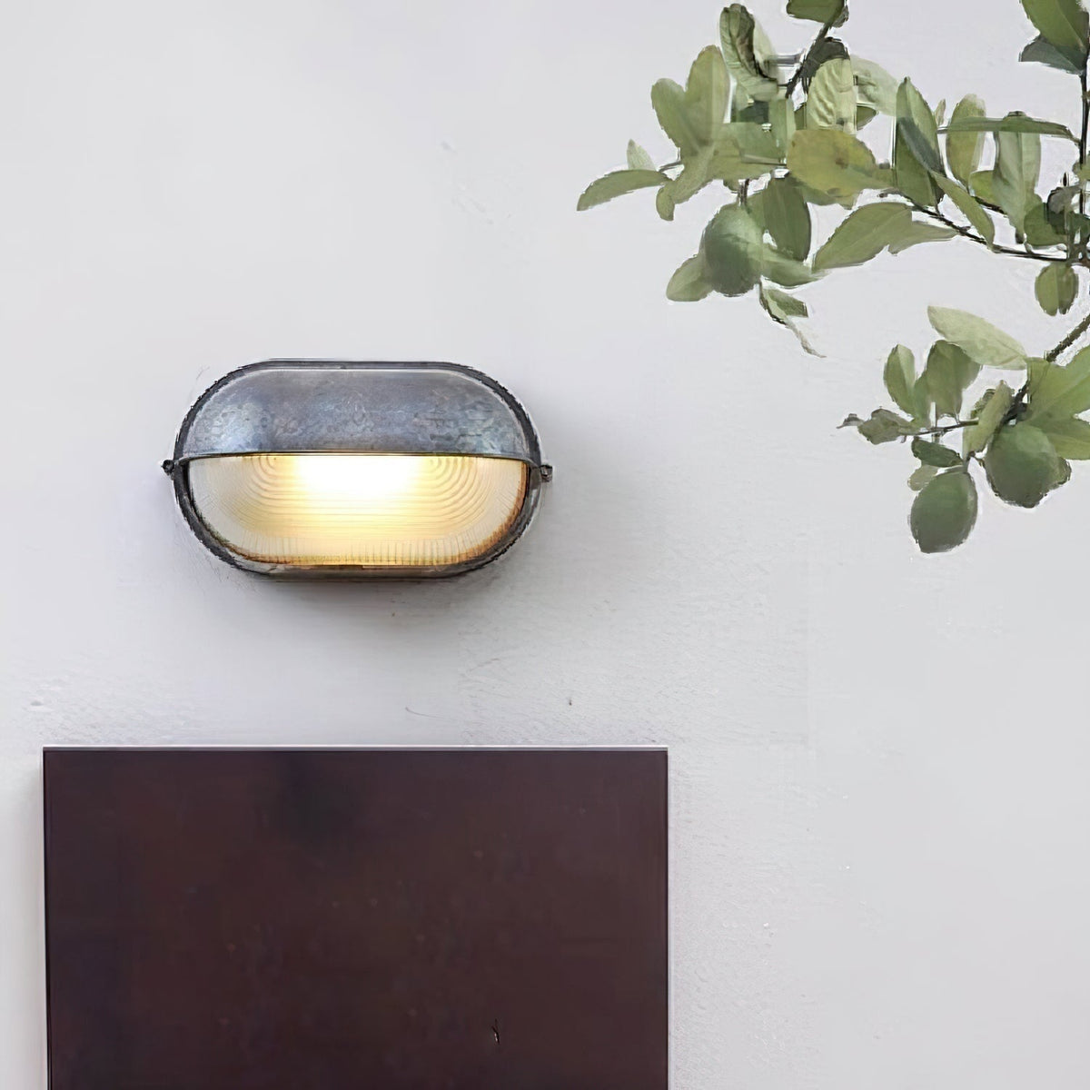 Outdoor Bulkhead Wall Light with Oval Shield and Ribbed Glass Diffuser