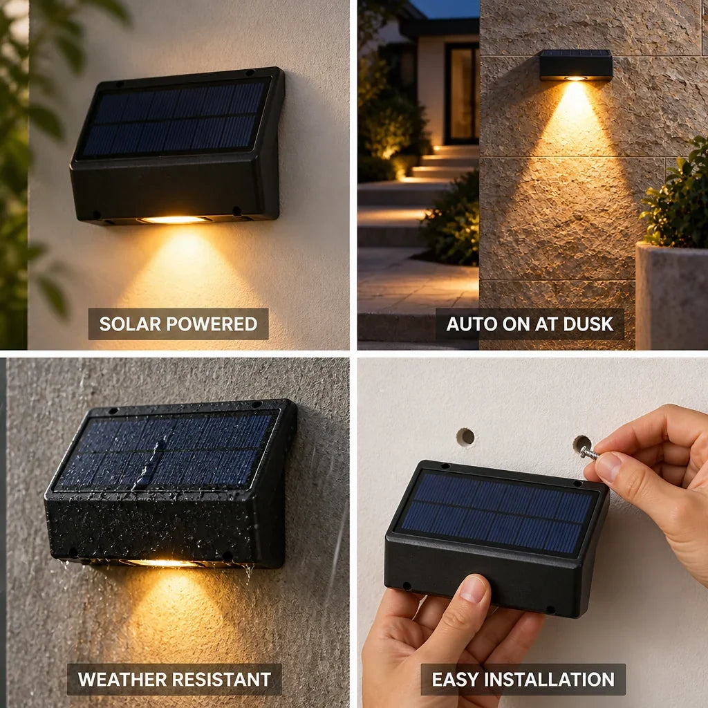Outdoor Wall Light | Solar-Powered Automatic Dusk Sensor & Weatherproof