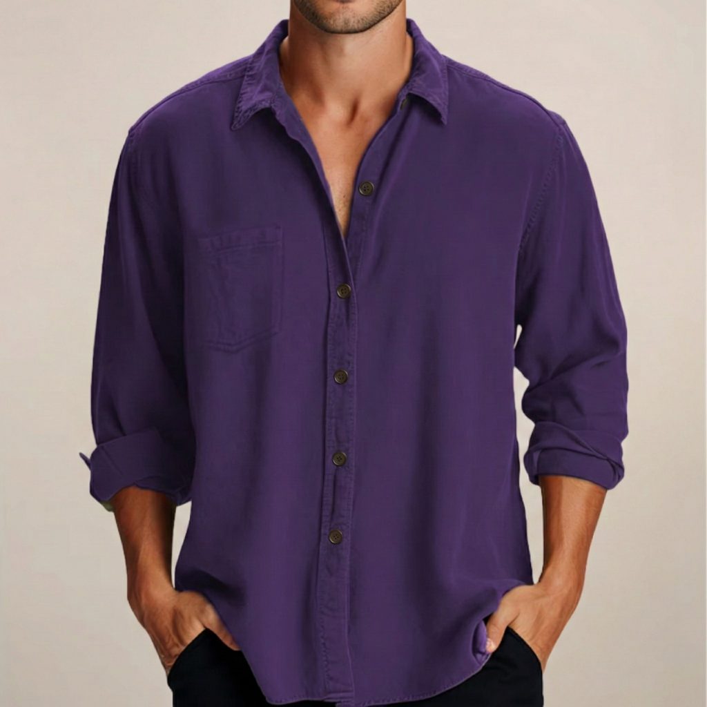 Oversized Button-Down Long Sleeve Shirt for Men