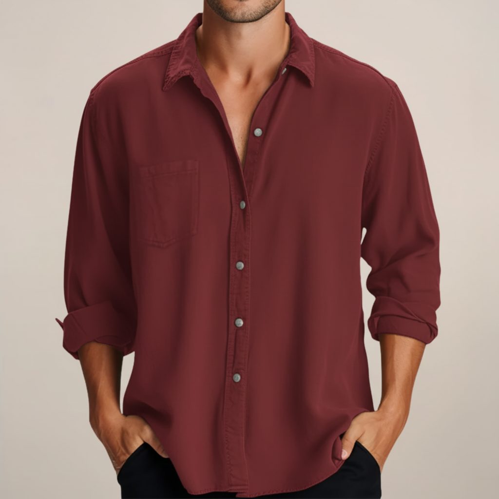 Oversized Button-Down Long Sleeve Shirt for Men