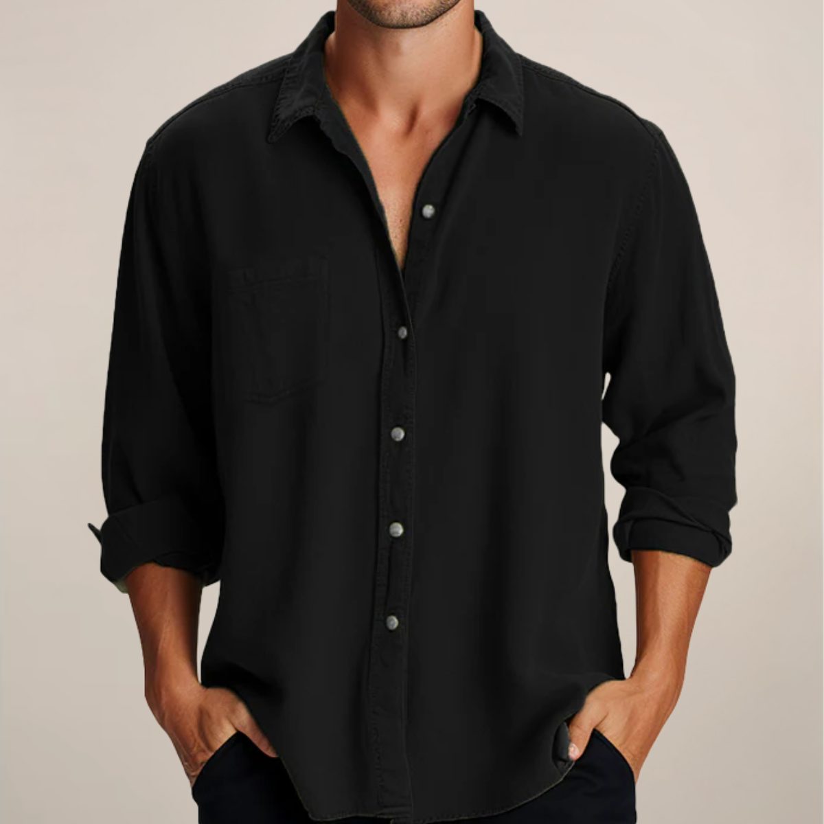 Oversized Button-Down Long Sleeve Shirt for Men