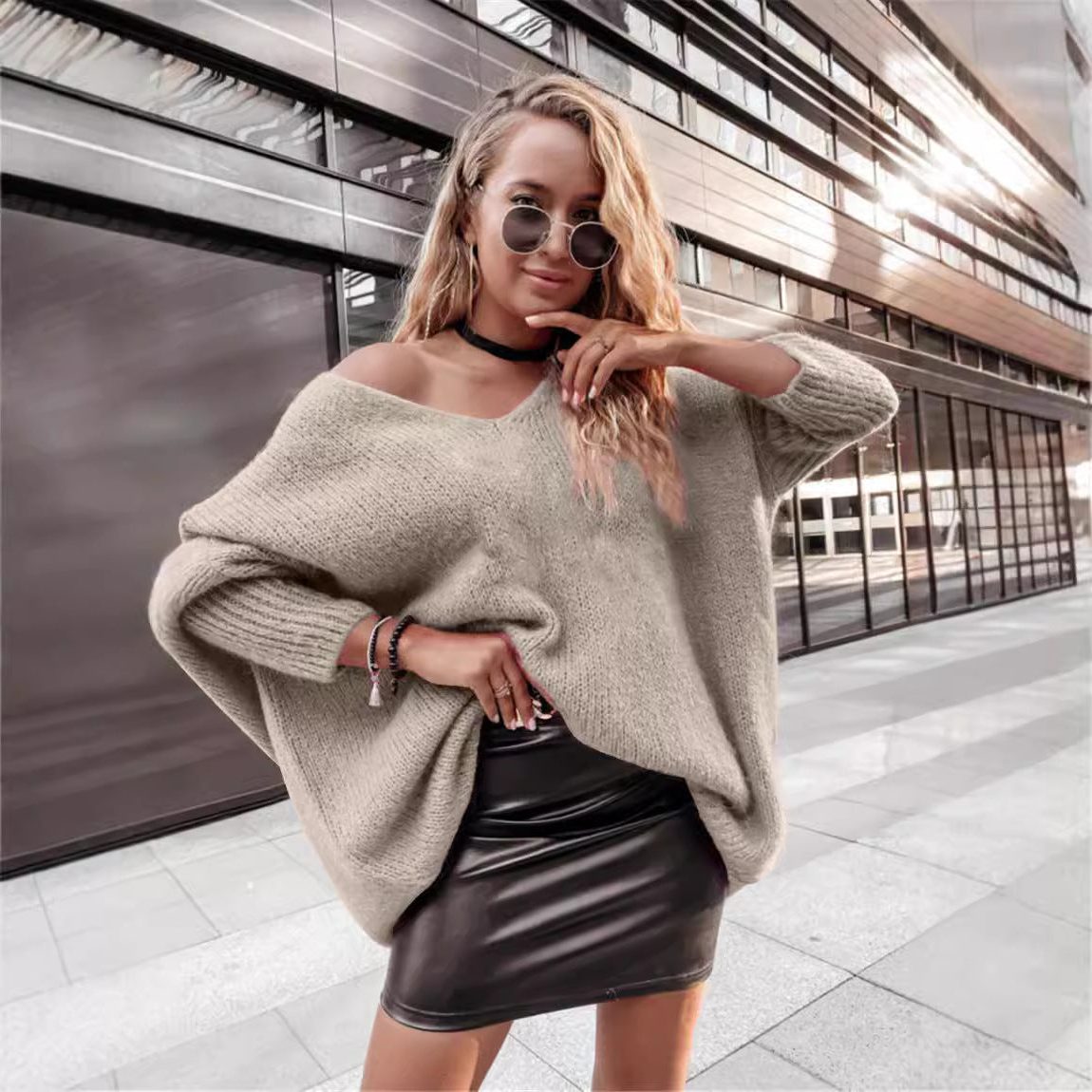 Philomene | Women's Oversized Knit Sweater with Wide Neck