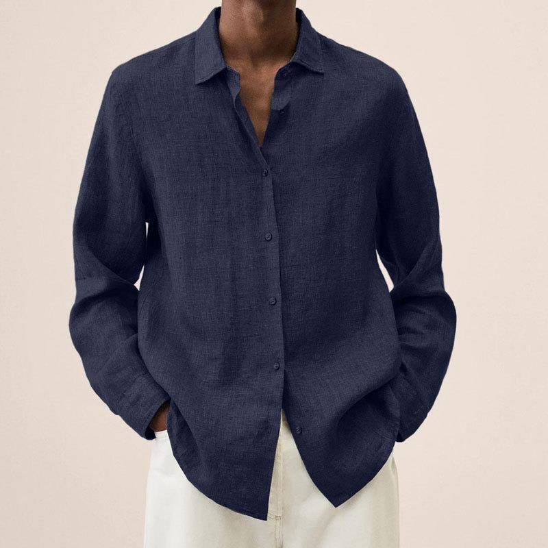 Oversized Linen Button-Down Shirt for Men