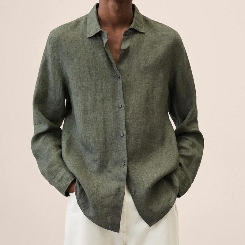 Oversized Linen Button-Down Shirt for Men
