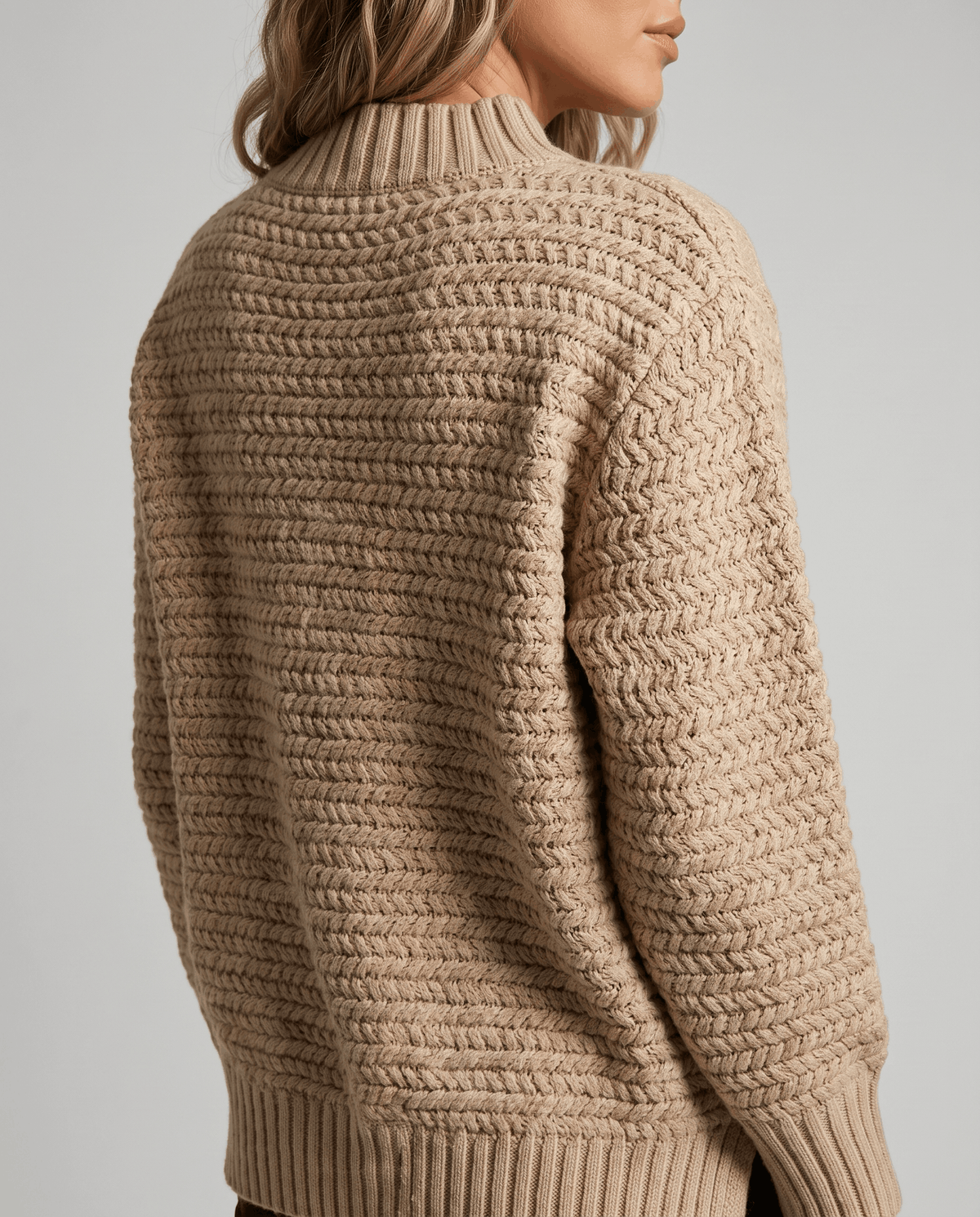 Oversized Mock Neck Sweater – Long Sleeve, Textured Knit & Side Slits | Kryzel
