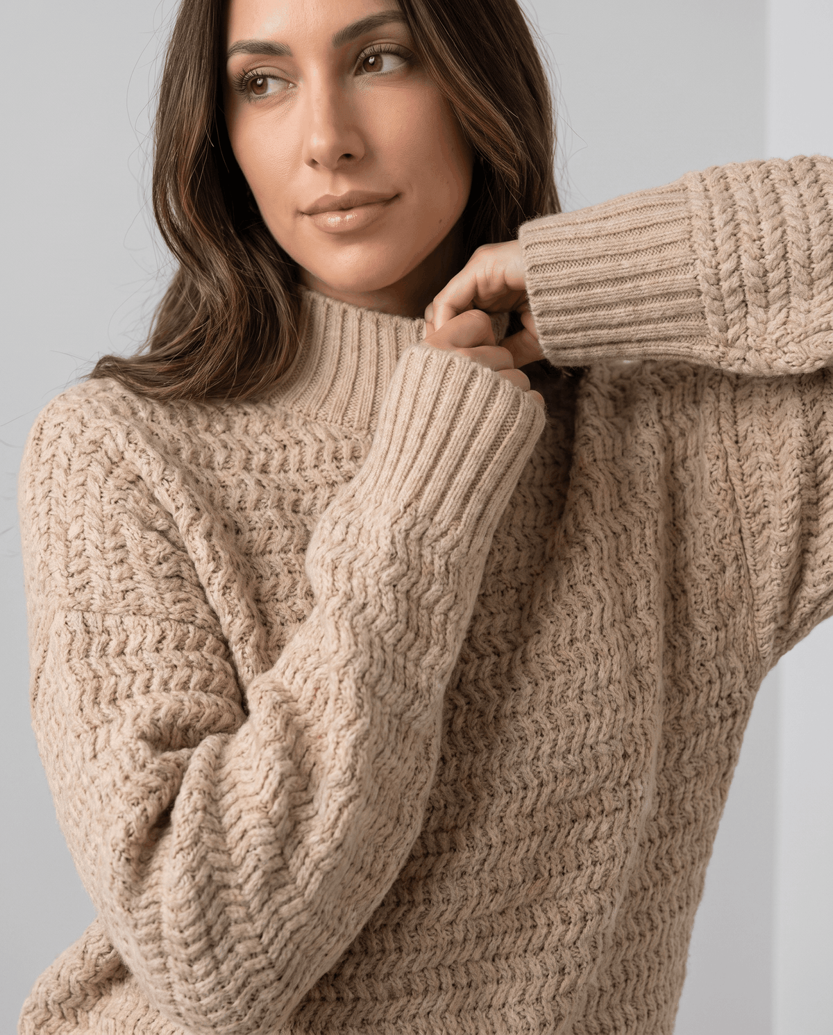 Oversized Mock Neck Sweater – Long Sleeve, Textured Knit & Side Slits | Kryzel