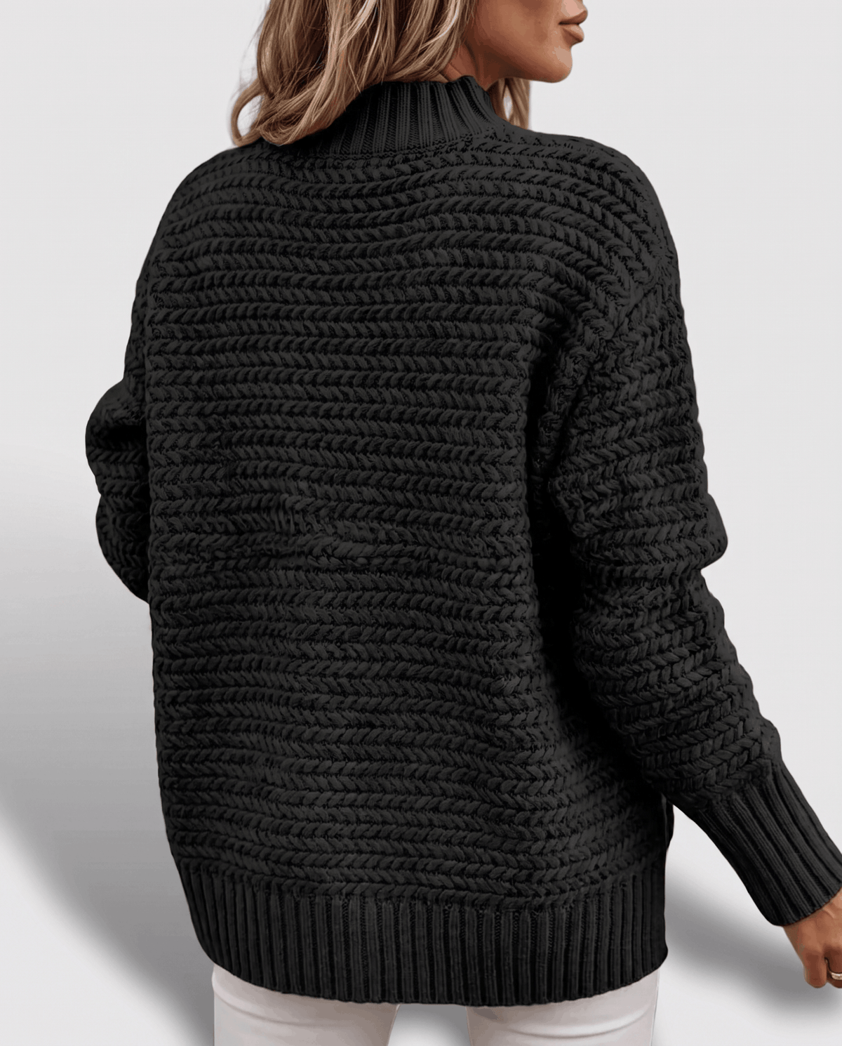 Oversized Mock Neck Sweater – Long Sleeve, Textured Knit & Side Slits | Kryzel